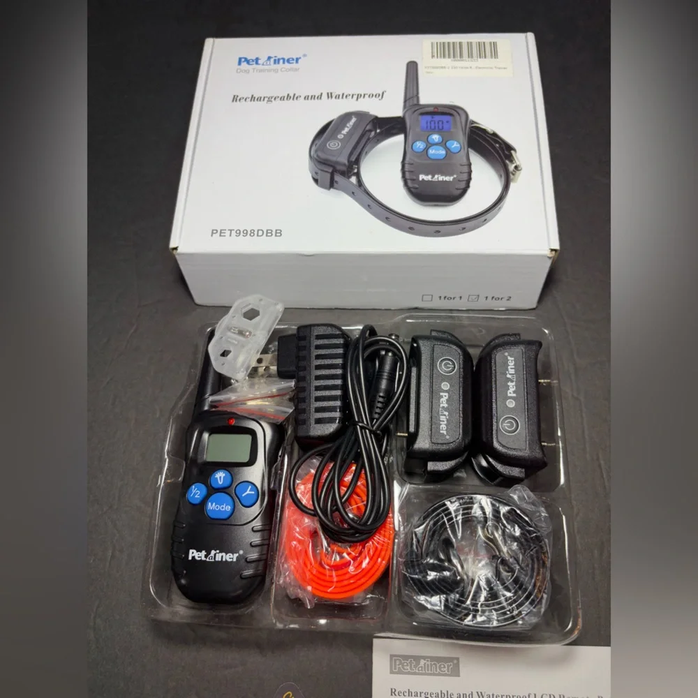 PETRAINER DOG TRAINING COLLAR RECHARGEABLE & WATERPROOF 1 FOR 2 PET998DBB New
